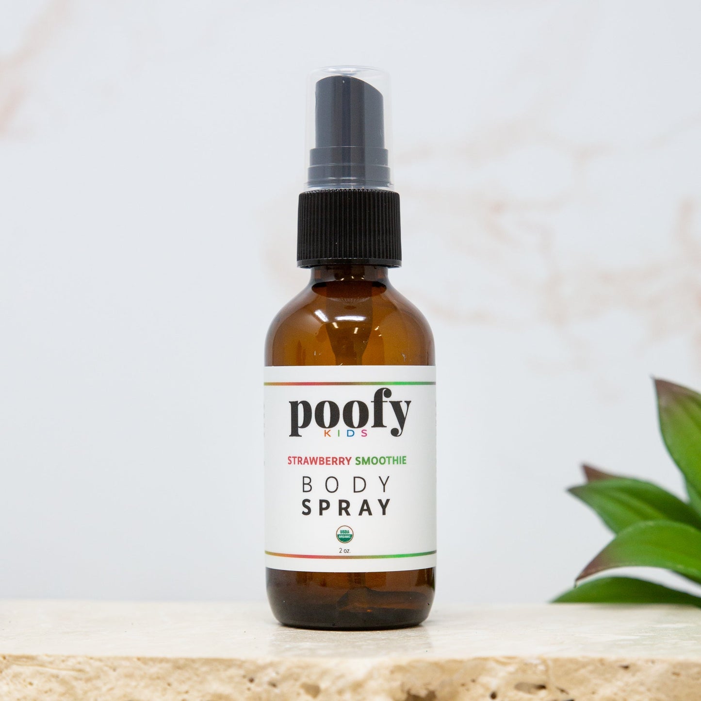 Poofy Organics Strawberry Smoothie Body Spray with organic ingredients, featuring a fresh, fruity scent and lightweight mist.