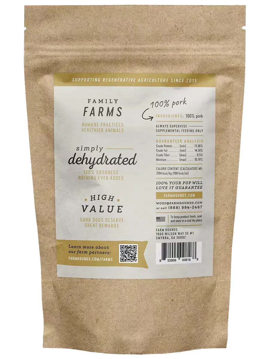 Farm Hounds pork jerky, a natural beef jerky snack with visible strips of seasoned, dried pork meat on a neutral background.