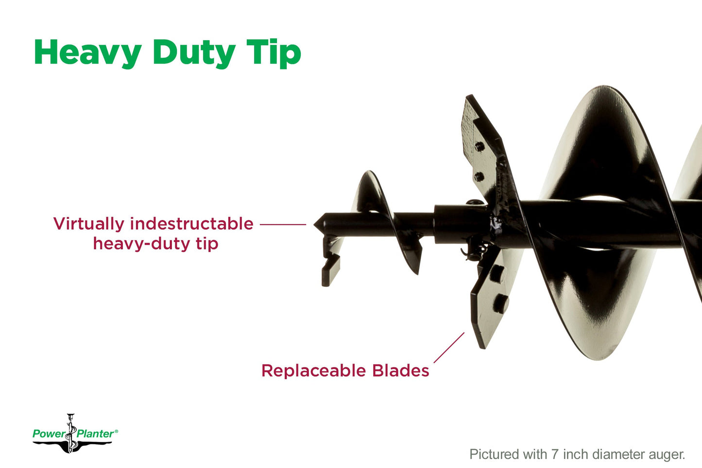 8-inch heavy-duty auger with tip from Power Planter Augers, designed for durable soil drilling and planting tasks.