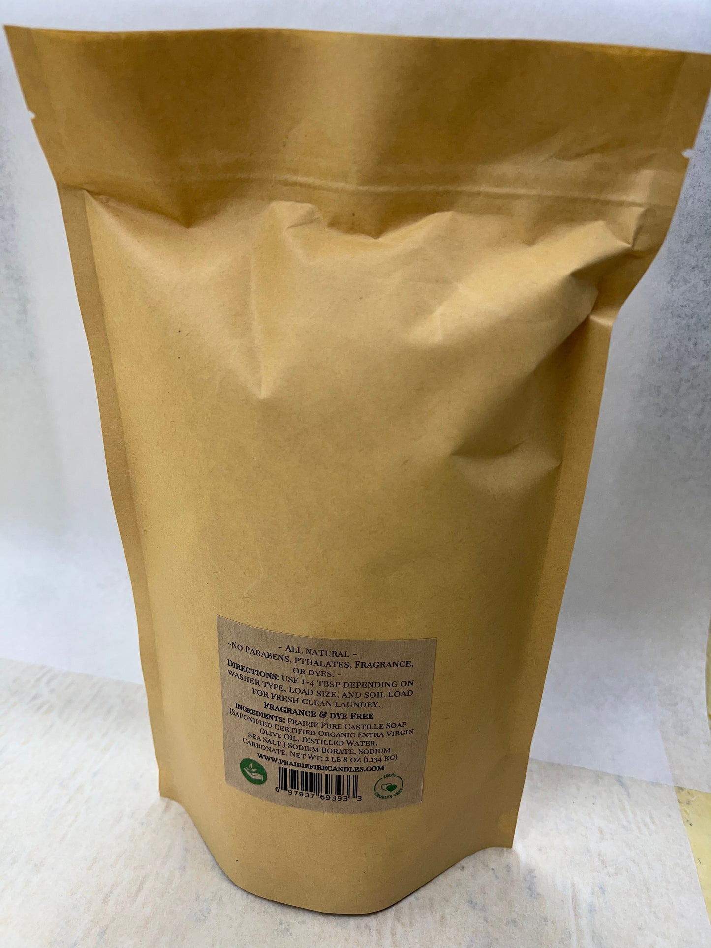 Pure Castile Organic Olive Oil Laundry Powder from Prairie Fire with fragrance-free, dye-free formula for sensitive skin.