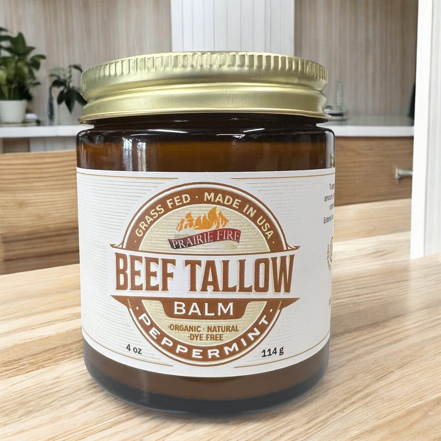 Prairie Fire Tallow Organic Beef Tallow Balm in 4 oz jar, moisturizing skin care with grass-fed, finished tallow, fragrance-free.