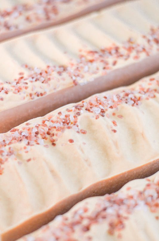 Pink Salt and Grapefruit Handmade Bar Soap by Pretty Farm Girl, featuring natural tallow and goat milk for gentle cleansing.