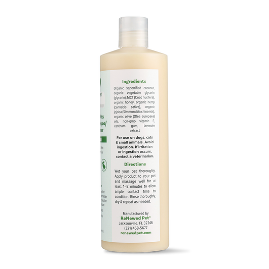 ReNewedPet 4-Furry Pets 2-in-1 shampoo and conditioner for dogs and cats with furry coats, 4 oz size.