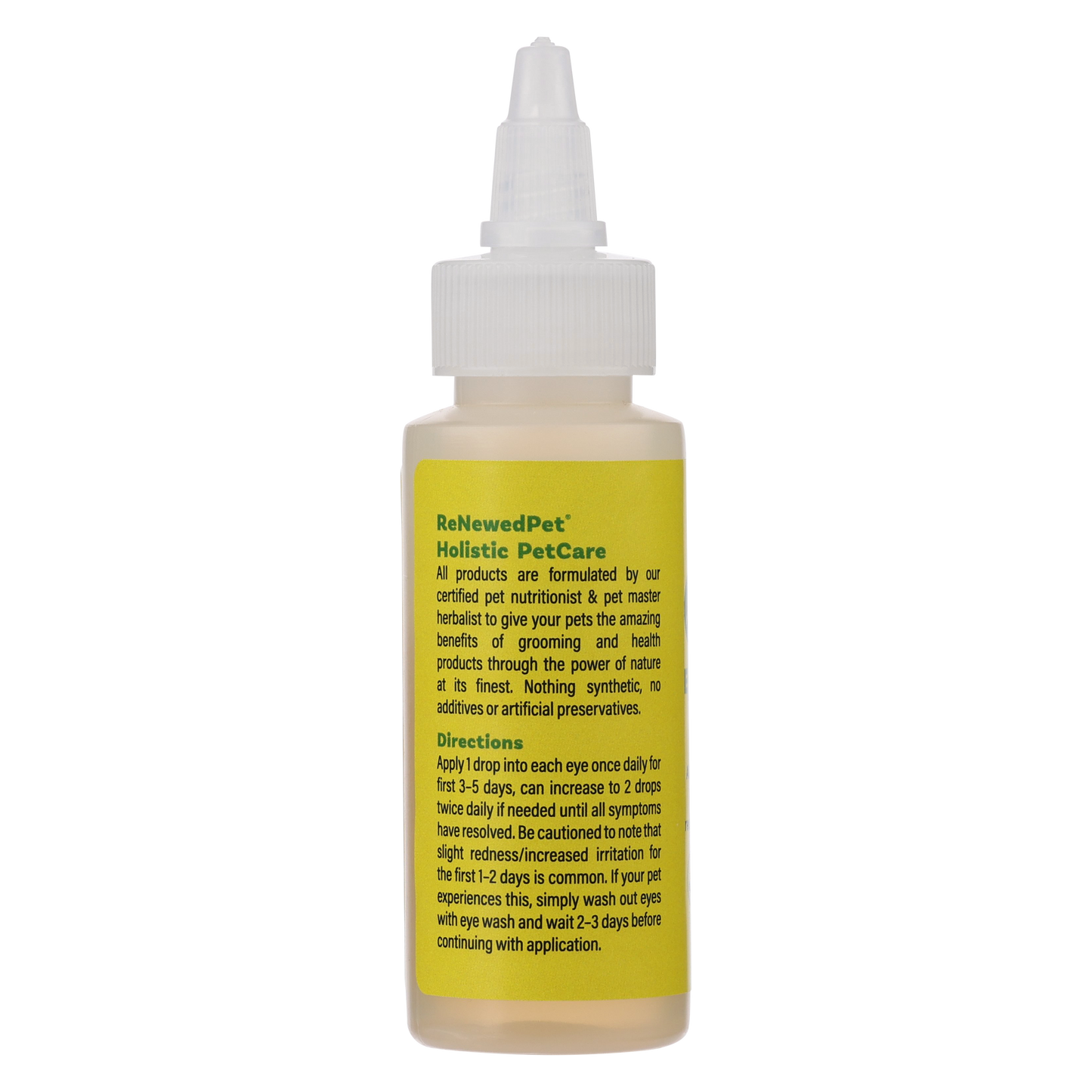 ReNewedPet herbal eye remedy drops in a 1 oz bottle, designed to promote eye health and soothe irritated eyes.