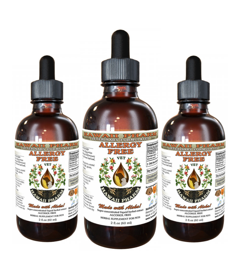 ReNewedPet Allergy-Free Remedy bottle, natural health product for allergy relief for pets, in a clear container with label.
