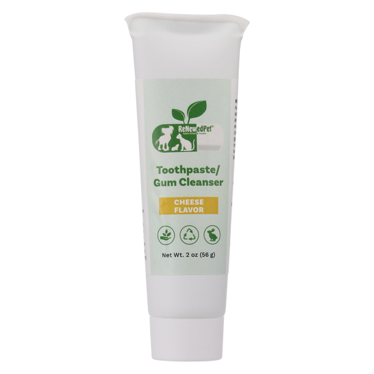 ReNewedPet 4-all Pets Toothpaste and Gum Cleanser for dogs, cheese flavor, pet grooming product with toothbrush in image