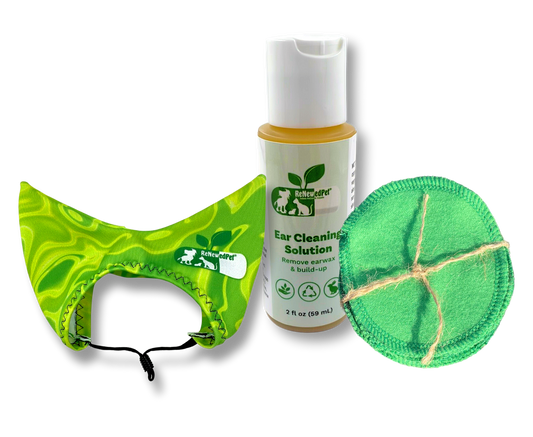 ReNewedPet Ear Care Kit with 2 oz ear drops for pets, includes 10-pack grooming supplies for clean and healthy ears.