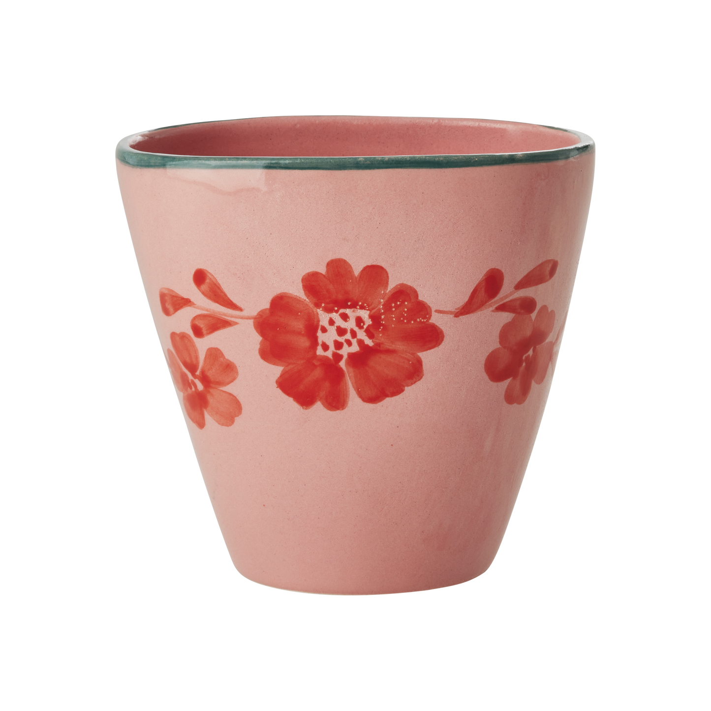 Ceramic oval bowl with hand-painted orange flower vine, 10.1 oz, from Rice By Rice, showcasing detailed floral design and smooth finish.