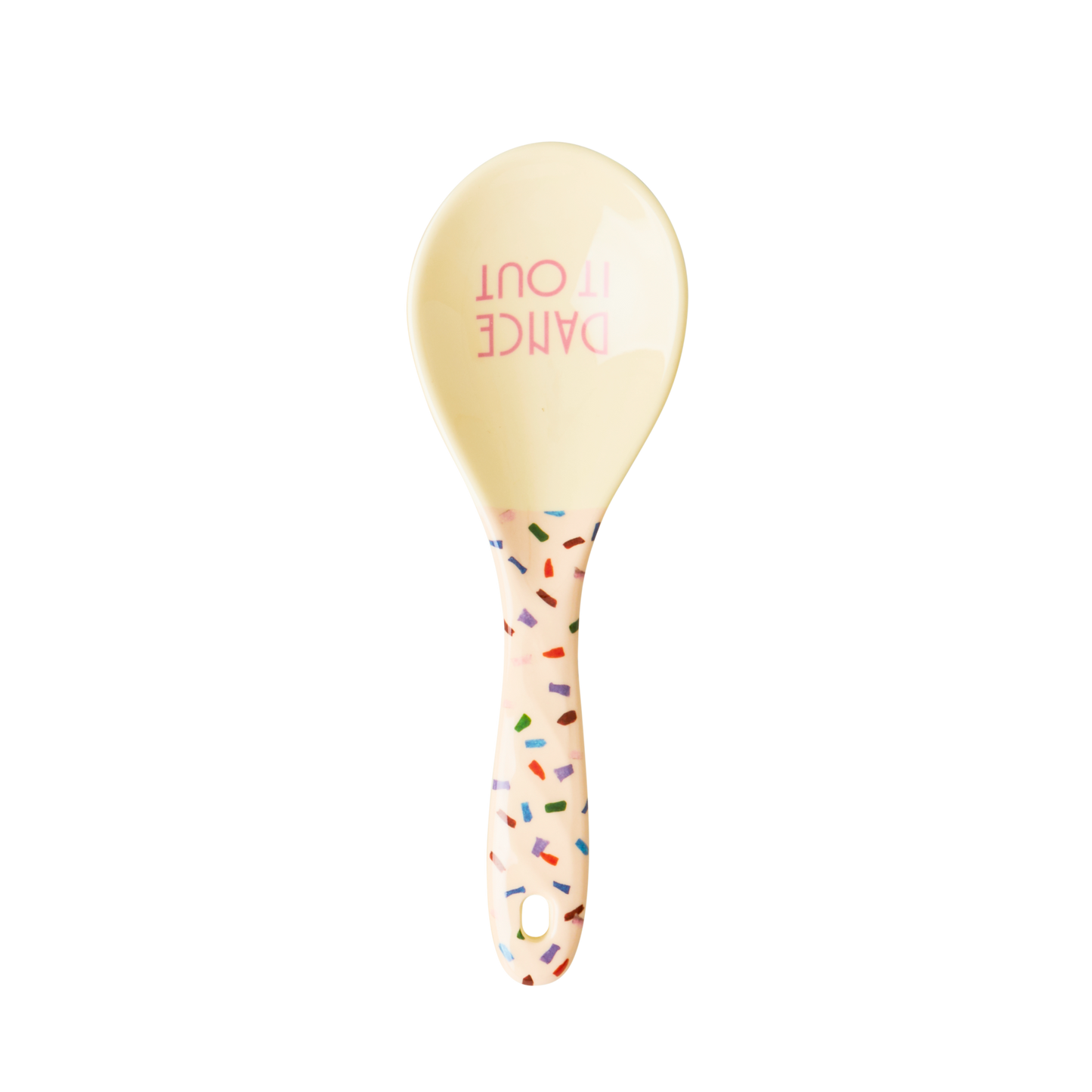 Melamine salad spoon with Dancing Legs print by Rice By Rice, featuring a colorful, playful design perfect for serving salads.