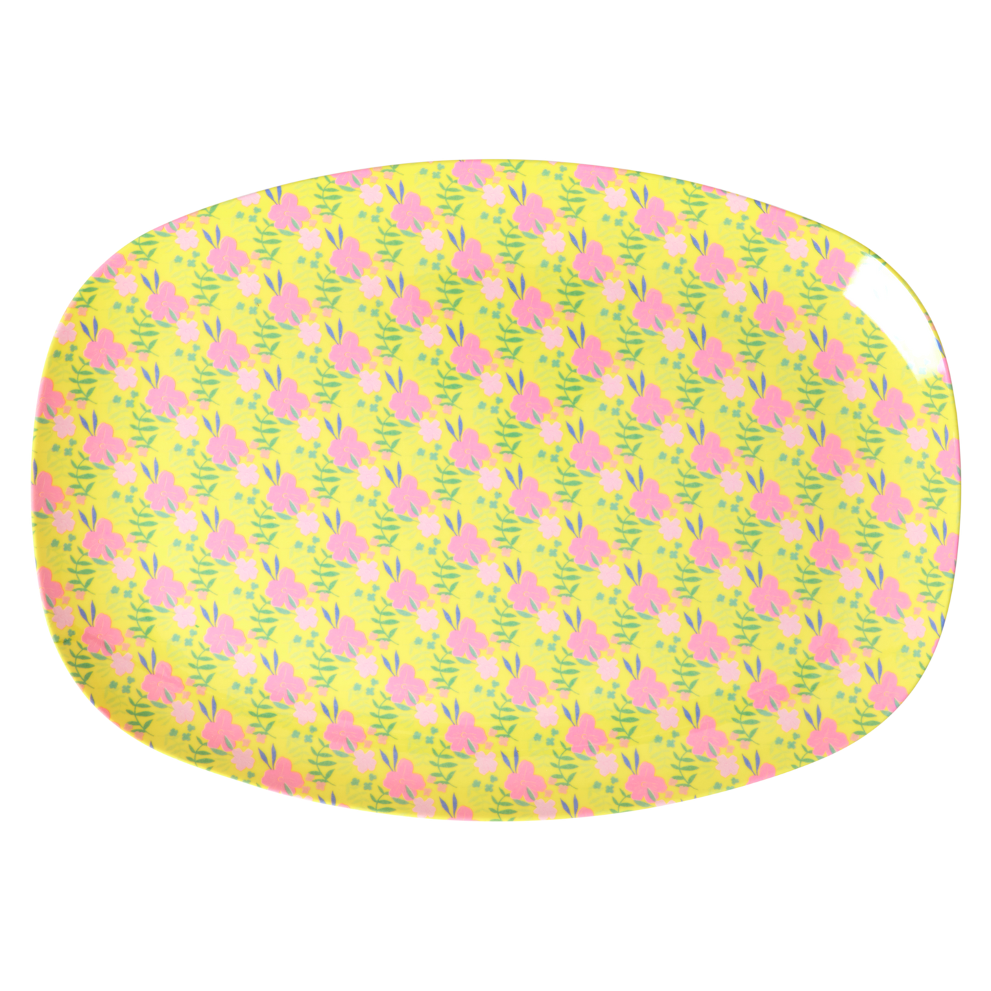 Medium yellow melamine rectangular plate with Sunny Days print from Rice By Rice tableware collection.