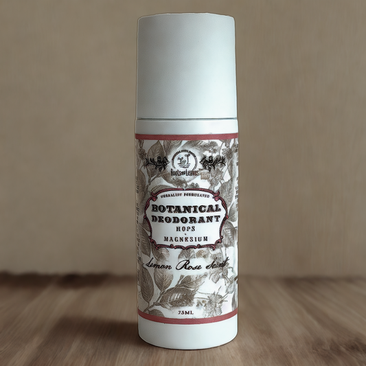 Botanical Magnesium Deodorant by Roots and Leaves LLC, featuring a sleek natural design and botanical ingredients in a stick form.