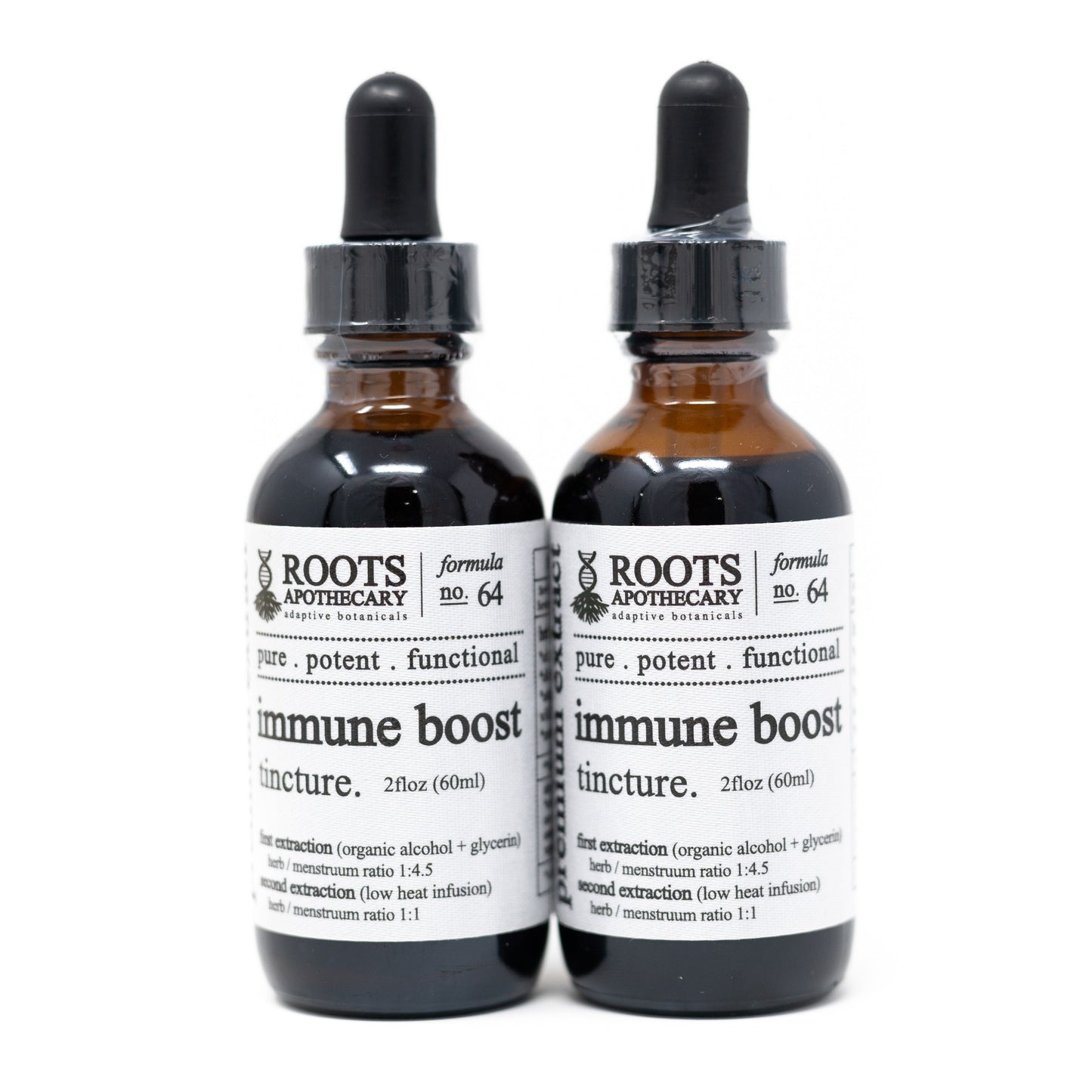 Roots Apothecary immune boost tincture bottle with dropper, natural herbal tincture for immune support.