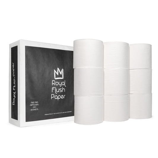 Royal Flush Paper premium bamboo toilet paper, 27 rolls in 3 packs of 9, soft eco-friendly bamboo bathroom tissue.