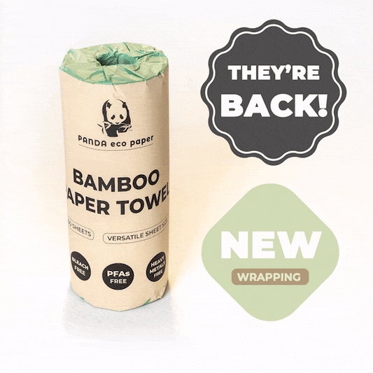 Rustic Strength Panda Eco Paper Bamboo Paper Towels on a roll, eco-friendly home and garden cleaning product.
