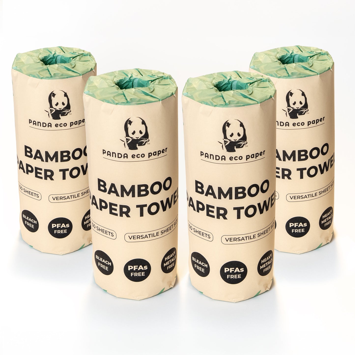 Rustic Strength Panda Eco Paper Bamboo Paper Towels displayed in a home and garden setting, 12 rolls of eco-friendly bamboo paper towels.