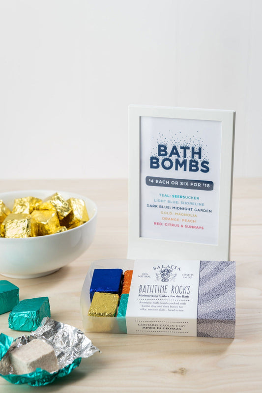 BathTime Rocks singles by Salacia Salts, colorful bath and body stones for relaxing bath experience.