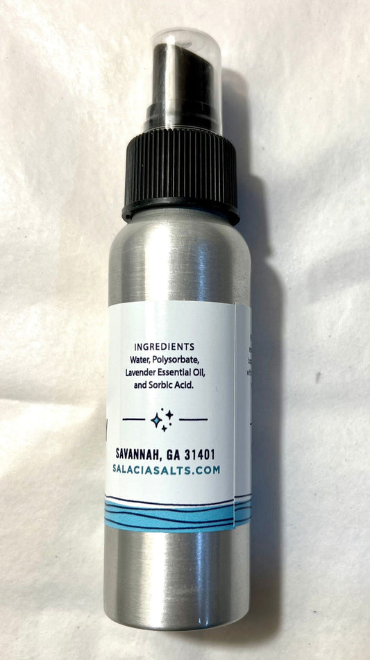 Lavender Sleep Mist pillow spray by Salacia Salts, relaxing bath and body product for restful sleep, featuring lavender scent