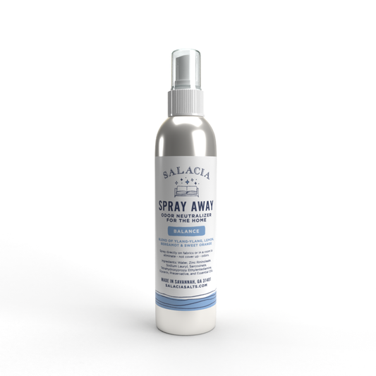 Salacia Salts Spray Away Odor Neutralizer for Home, 8 oz, a natural bath and body spray to eliminate household odors.