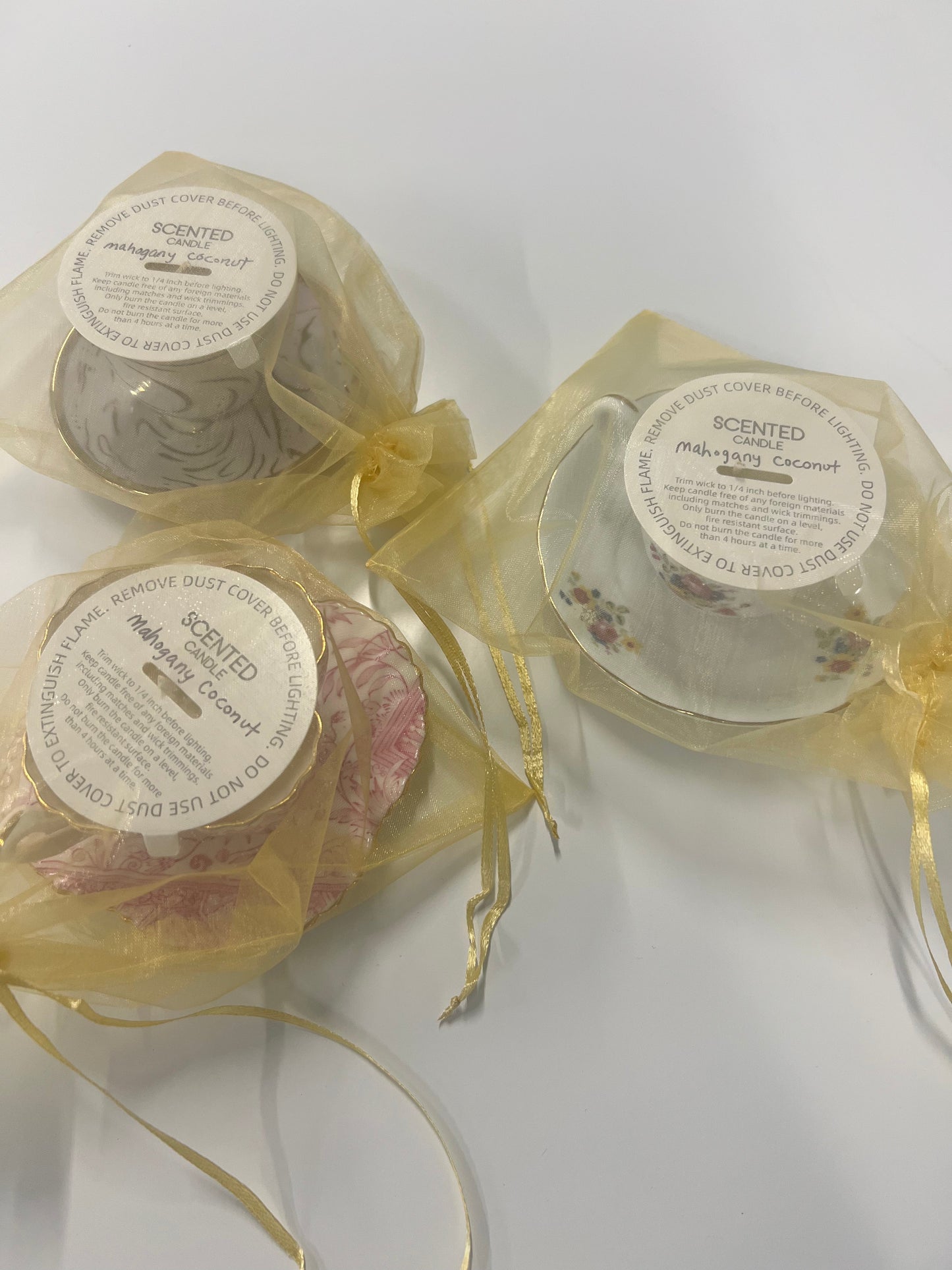 Georgia peach tea cup candles by Salacia Salts, 4.2 oz, aromatic candles in charming tea cup containers