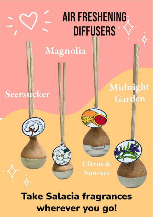Salacia Salts Coconut Crush air freshening diffuser in a decorative gift box, emitting a tropical coconut scent.