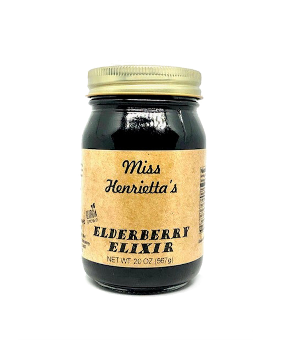 20 oz jar of Elderberry Elixir gourmet sauce by SavannahSauceCompany, featuring dark elderberry syrup in a glass jar.