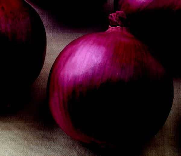 Packet of Red Mountain Hybrid Onion Seeds from Seeds 'n Such, showing bright red onion seed packet with 200 seeds inside.