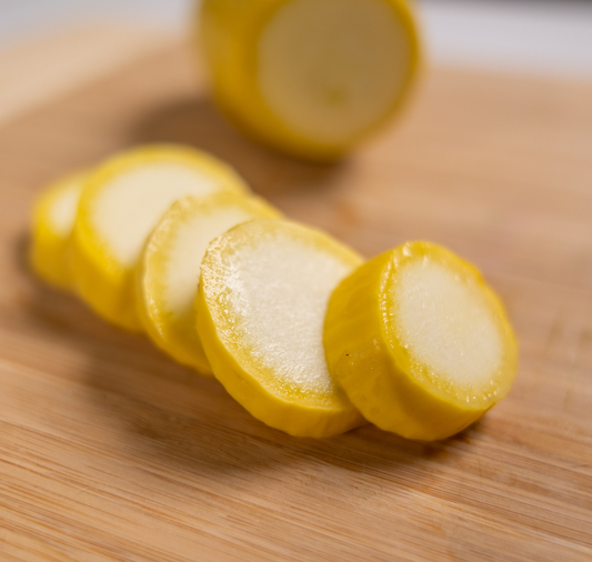 Packet of Seeds 'n Such Early Prolific Straightneck Summer Squash seeds showing 30 seeds in a colorful packet.