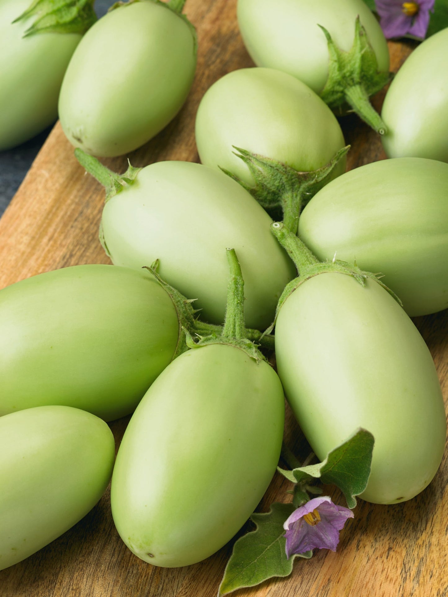 Green Envy Hybrid Eggplant seed packet from Seeds 'n Such, showing a vibrant eggplant variety with green, glossy fruit.