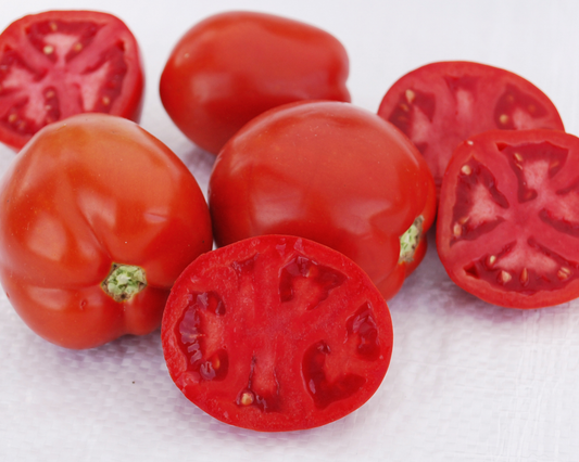 Packet of Saucy Lady™ Tomato Seeds by Seeds 'n Such showing 50 seeds in a colorful seed packet.