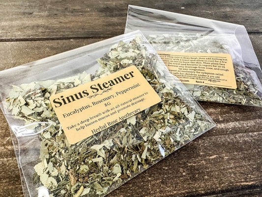 Herbalroseapothecary sinus steamers for nasal relief, featuring steamers with herbal infusion for soothing sinus comfort.