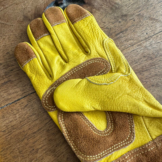 Long garden gloves by The Celtic Farm, rose pruning gloves made of soft cowhide for gardening and rose bush care.