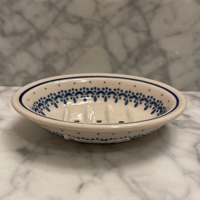 Hand-painted Polish floral ceramic soap dish by The Celtic Farm featuring a vine design, perfect for decorative bathroom use.