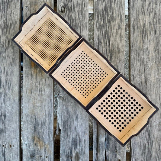Wood garden tools Maple Seed Sifter Set by The Celtic Farm, made in the USA, with wooden handles and metal mesh for seed sorting.