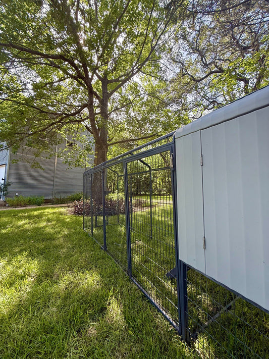 Extended Range Run Add-On for The Smart Coop chicken coop, featuring a spacious outdoor enclosure for free-range chickens.