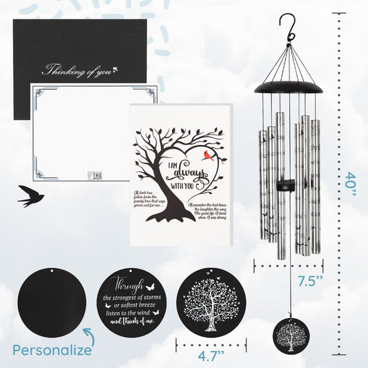 40-inch Serenity Memorial Wind Chimes by The Wind Chime Co featuring metal tubes and engraved Amazing Grace scripture for reflection.