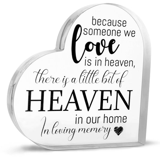 Acrylic memorial heart ornament with "Heaven In Our Home" inscription, designed to honor loved ones, by The Wind Chime Co.