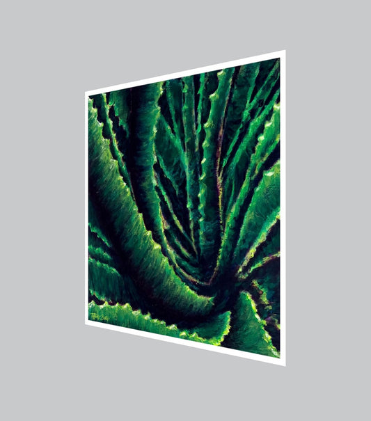 Aloe Confluence fine art print by Tiffany Bates Art, featuring vibrant aloe plant artwork in various sizes.