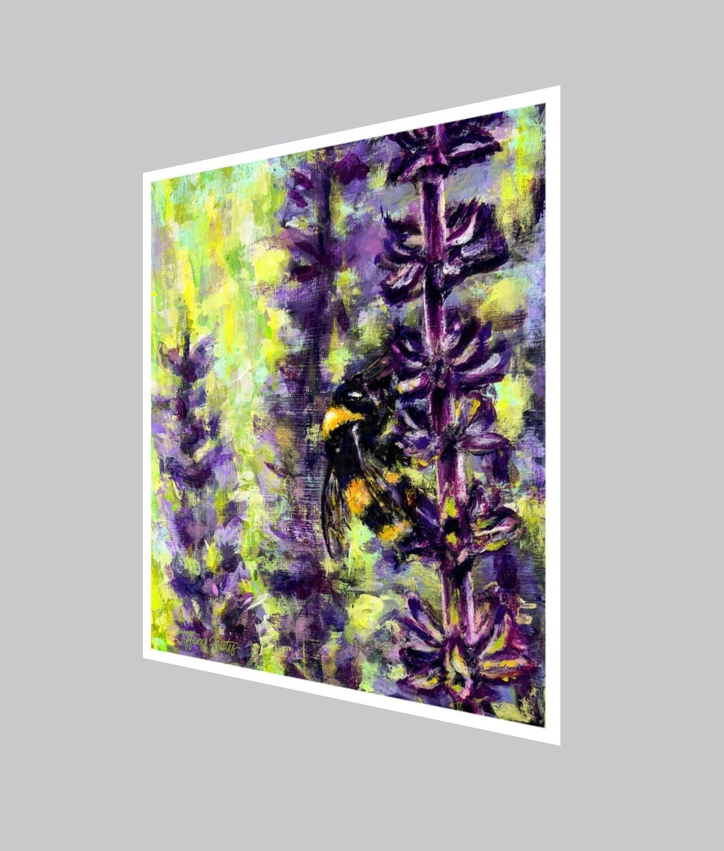 Fine art print titled Pollinator’s Peace by Tiffany Bates Art, featuring vibrant floral and pollinator imagery in multiple sizes.