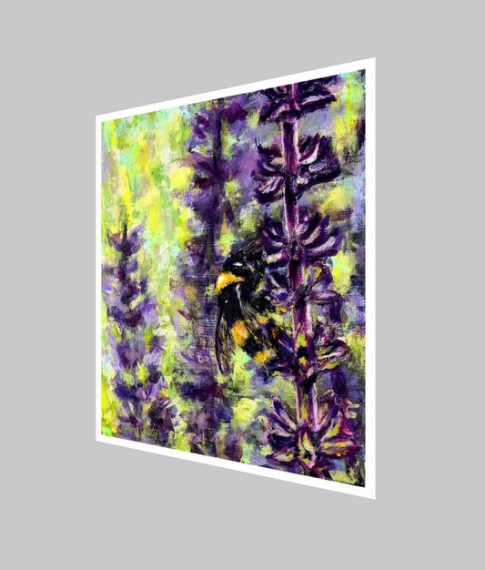 Fine art print titled Pollinator’s Peace by Tiffany Bates Art, featuring vibrant floral and pollinator imagery in multiple sizes.