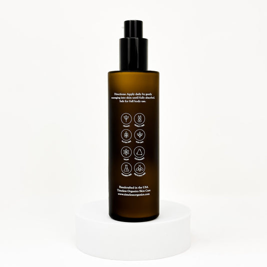 Timeless Organics Skin Care Clarifying Acne Lotion in a pump bottle, designed to help reduce acne and clear skin.