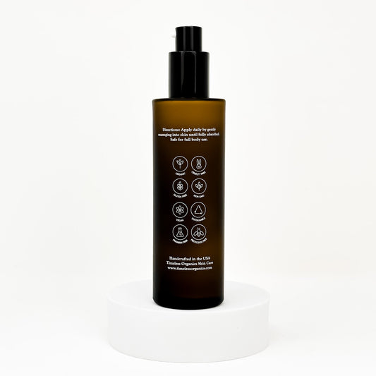 Timeless Organics CoQ10 Age Defying Lotion bottle and packaging, natural skincare product for youthful skin.