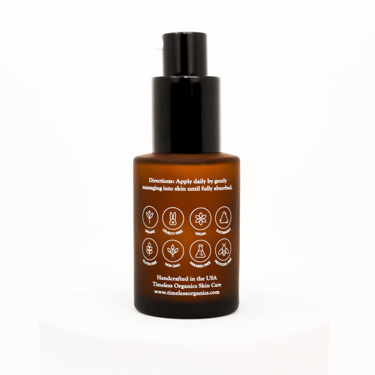 Timeless Organics Skin Care Advanced Peptide Treatment serum bottle with dropper for skin rejuvenation and anti-aging benefits.