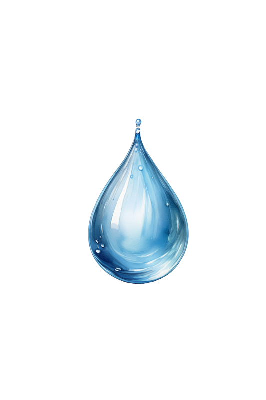 A single, shiny blue water droplet with reflections and highlights represents Rustic Strengths Hand Soap | Plain Jane for sensitive skin, set against a transparent background.