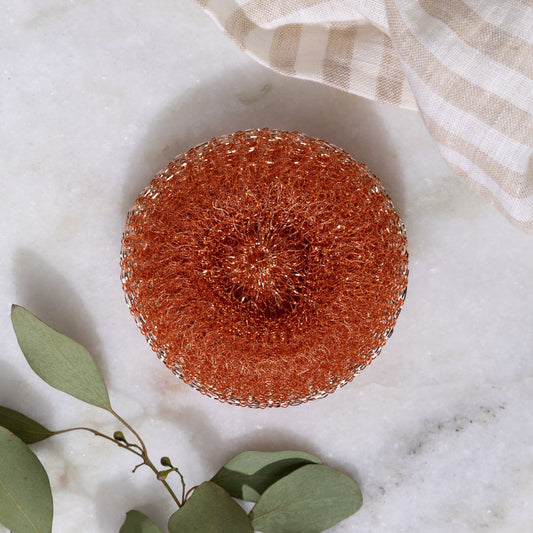 Copper scrubber pack of scrub brushes from ZeroWasteStore.com, ideal for cleaning and eco-friendly kitchen scrubbing.