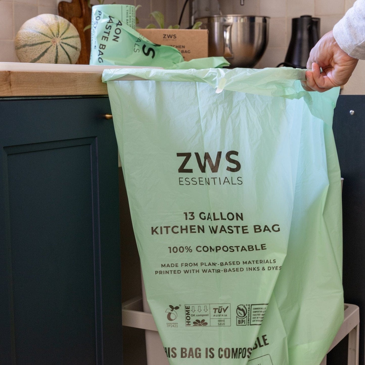 Compostable trash bags by ZeroWasteStore.com, eco-friendly trash bags for waste disposal, biodegradable and environmentally safe.
