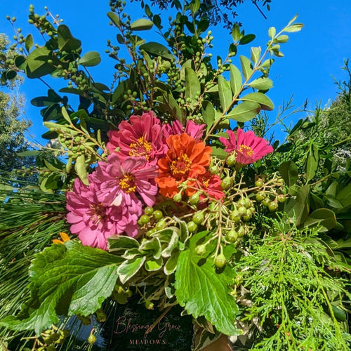 Farm fresh zinnias and greenery in Metter Georgia