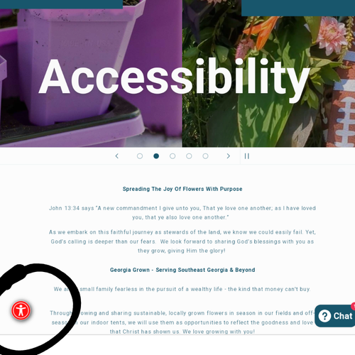 Accessibility features is added on lower left hand of blessingsgrowmeadows.com