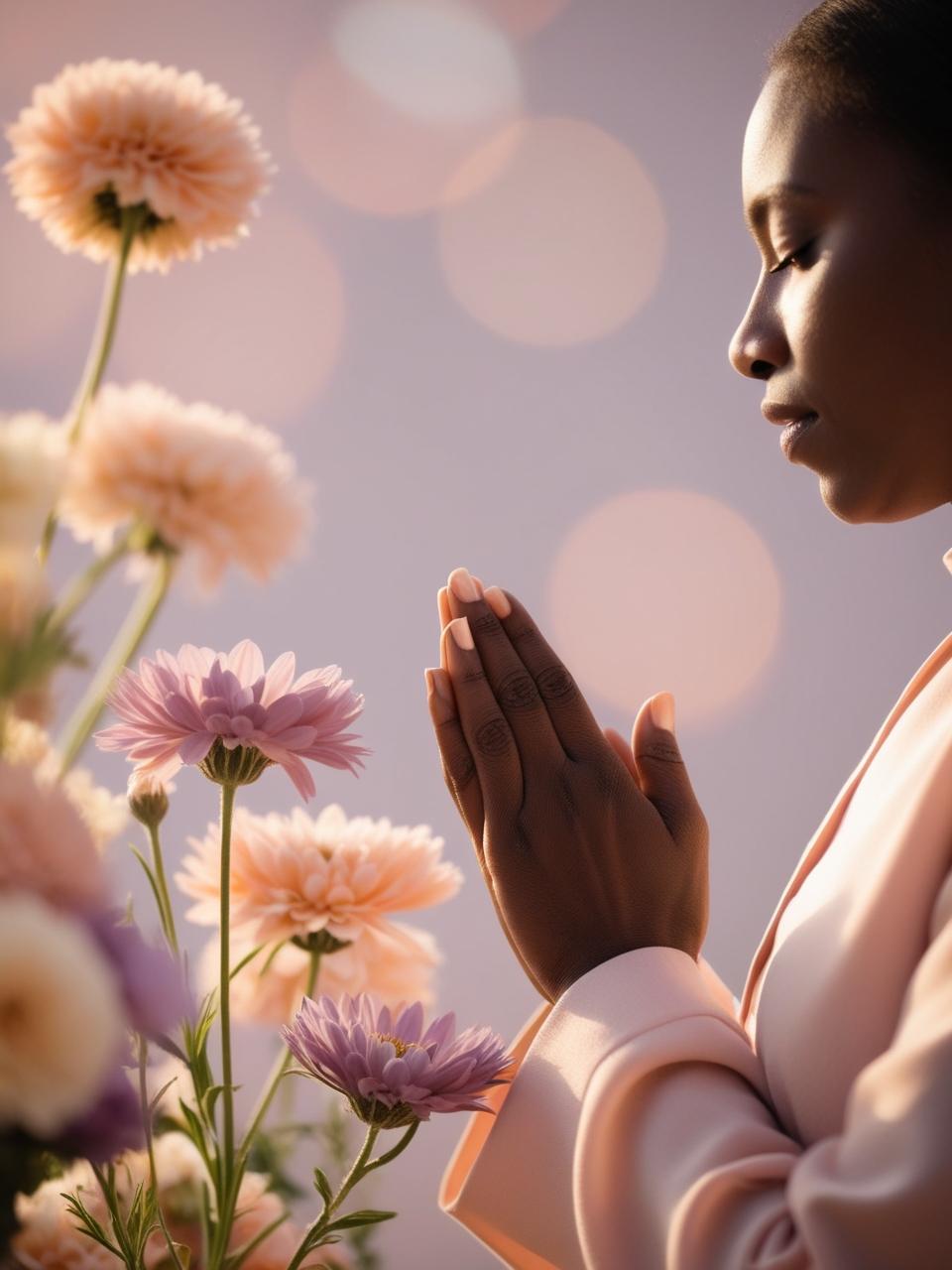 Praying to Jesus in a field of flowers 