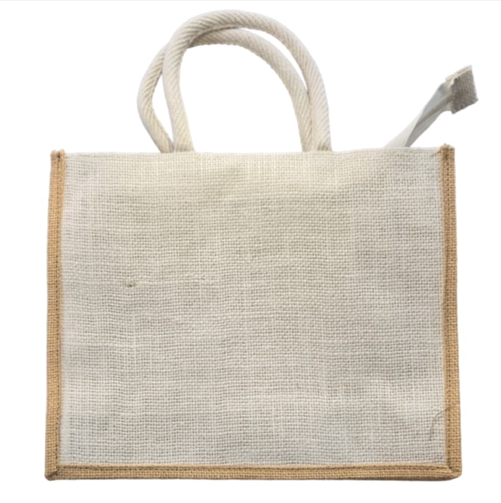 Vintage style MicRic jute cotton tote bag with large pocket for shopping, custom-made eco-friendly design, natural fiber material.
