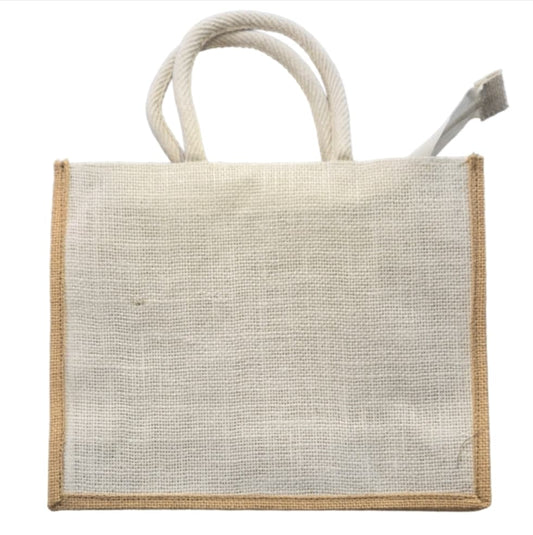 Vintage style MicRic jute cotton tote bag with large pocket for shopping, custom-made eco-friendly design, natural fiber material.